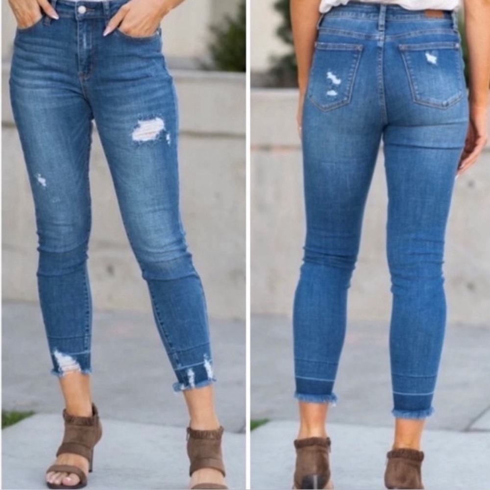 Judy Blue Destroy Hi Waist Release Hem Skinny Jeans Style JB8847 Size 24W NWT